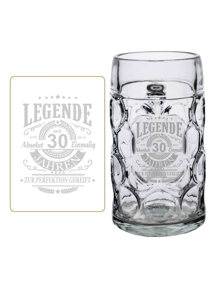 Maßkrug mit Gravur Legende seit 30 Jahren in Transparent 1,0 Liter