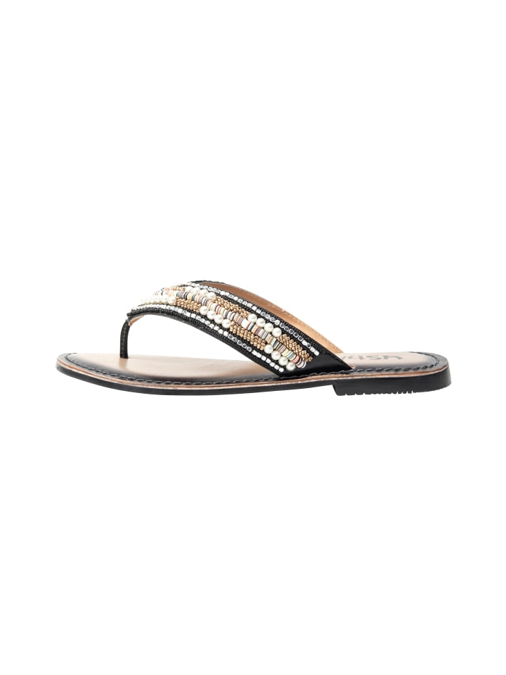 Damen Sandalen Mit Perlenstickerei in Schwarz