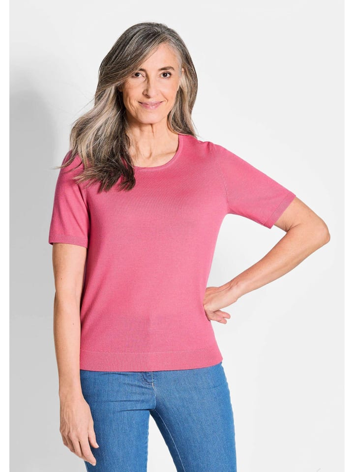 Klassisches Merinowollshirt, Rundhals in pink