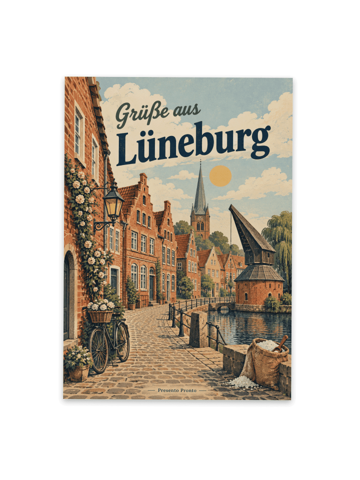 Postkarte Lüneburg nostalgisch Design mit Spruch in Weiß