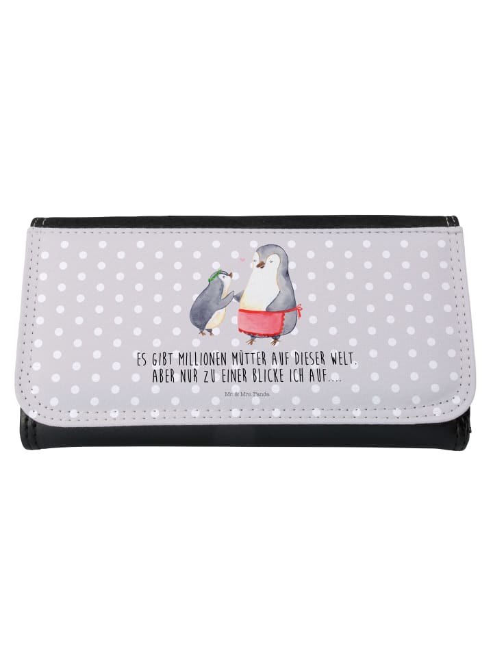 Geldbeutel Damen Pinguin mit Kind mit Spruch in Grau Pastell