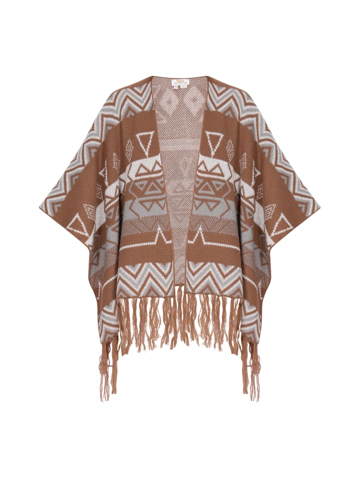 Damen Poncho in Kamel Mehrfarbig