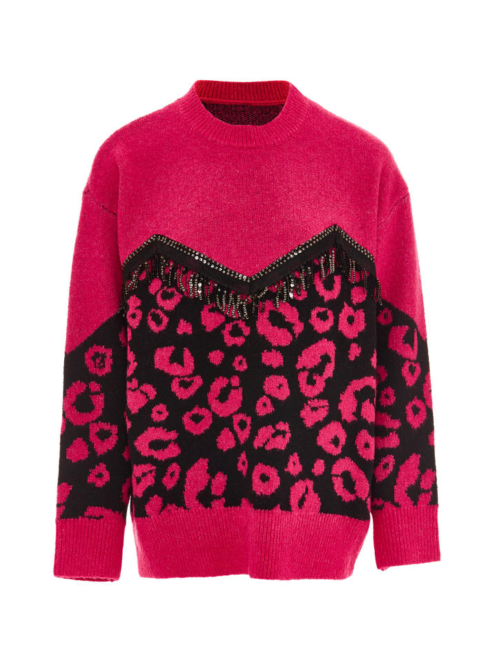 Damen Strickpullover in Pink Schwarz