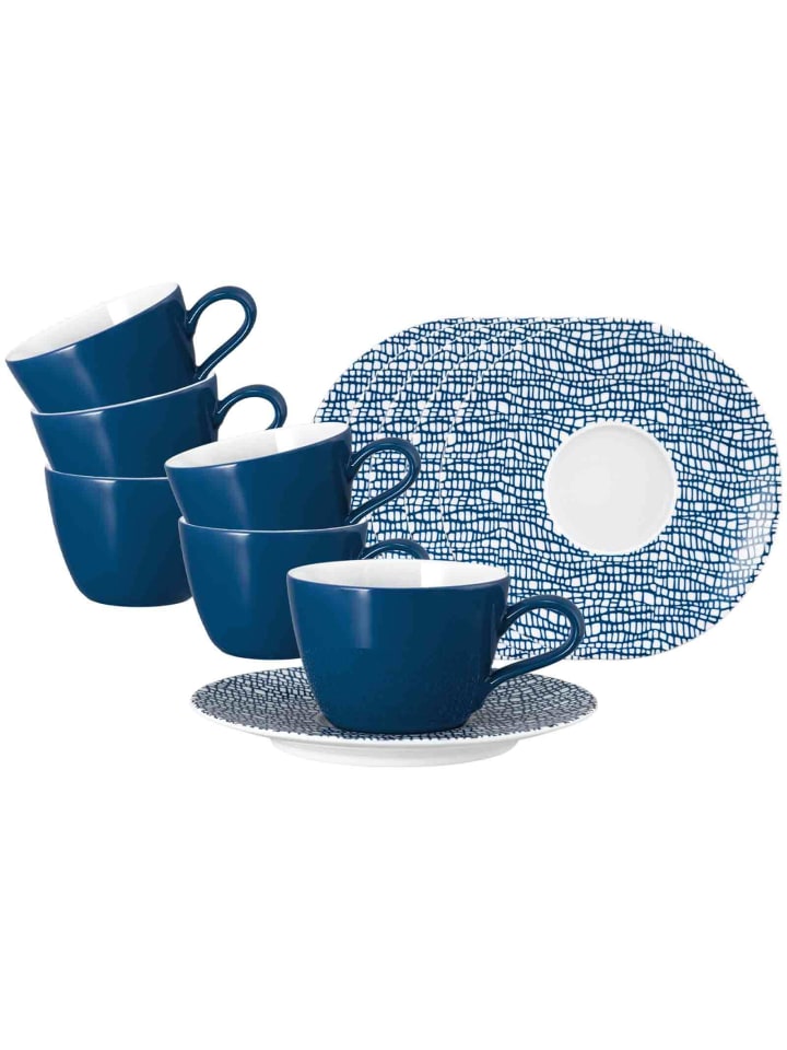 6er Set Kaffeetassen mit Untertassen Life Fashion in Classic Blue 240 ml