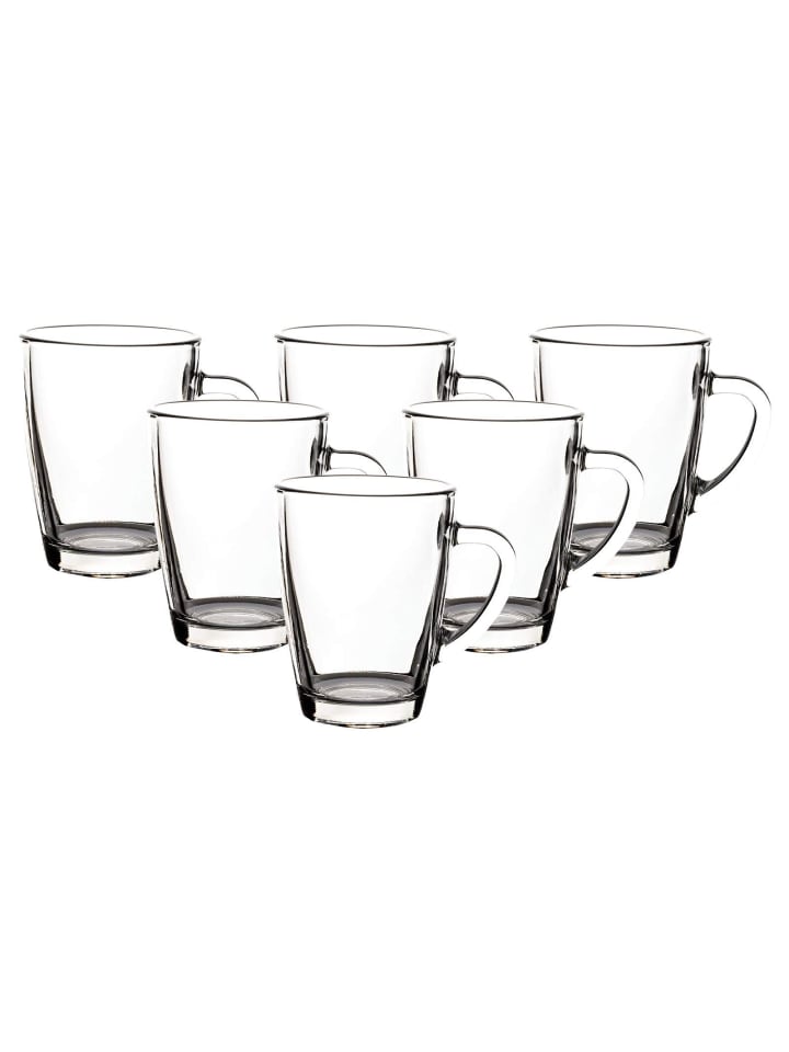 6er Set Kaffeebecher Teebecher Nordic in Transparent 300 ml