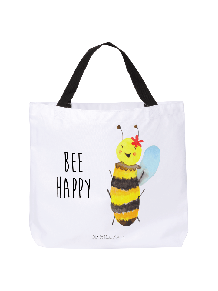 Tote Bag Biene Happy mit Spruch in Weiß