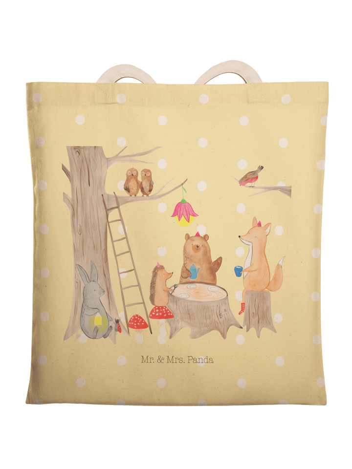 Shopping Bag Waldtiere Picknick mit Spruch in Gelb Pastell