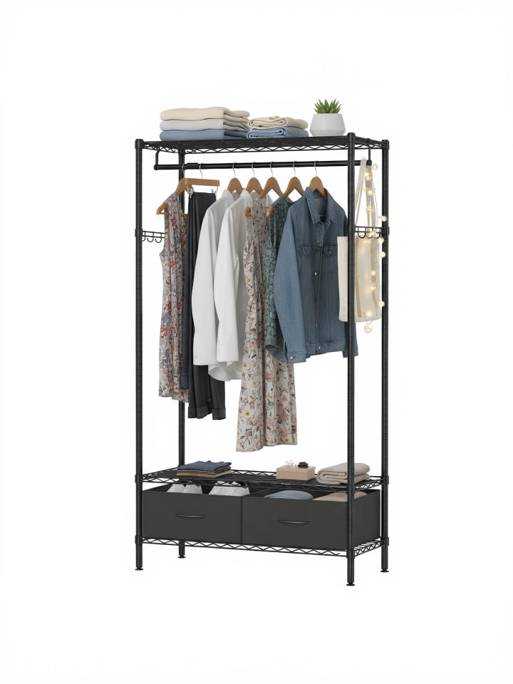 Garderobe Dalten in Schwarz - (B)90 x (H)180 x (T)40 cm