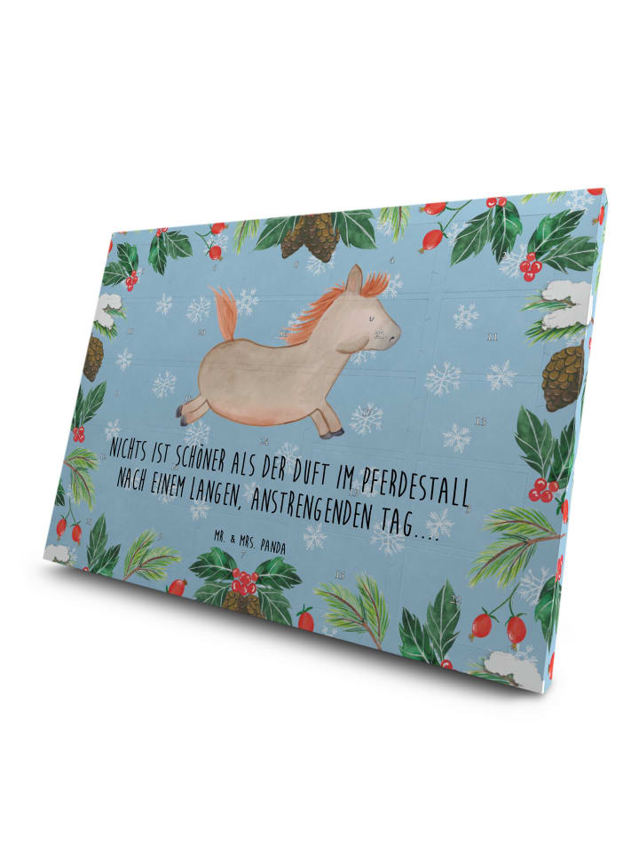 Adventskalender Tee Pferd Springen mit Spruch in Eisblau