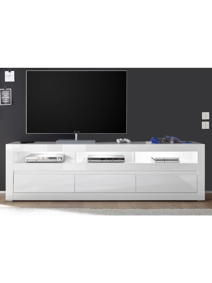 TV-Lowboard Hochglanz weiß, Flat-TV Unterschrank 217 cm mit Soft-Close-Funktion