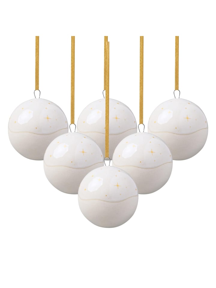 6er Set Ornamente Kugel Winter Glow in Beige