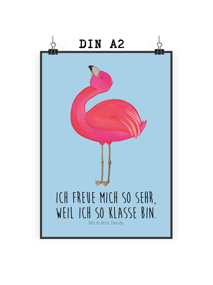 Poster Flamingo Stolz mit Spruch in Blau Pastell