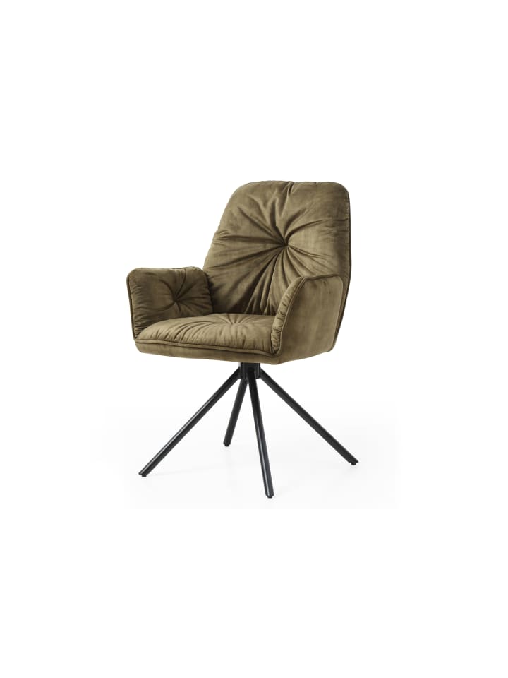 Esszimmerstuhl elegant 360° drehbar mit Armlehnen Samtvelours in Grün
