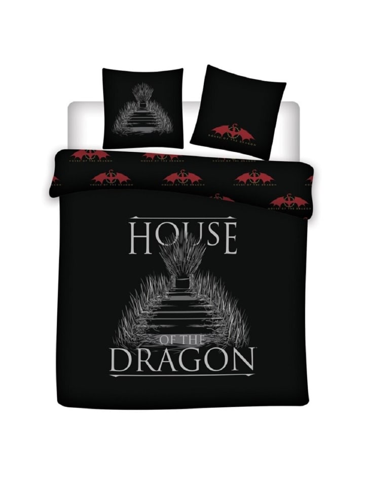 Game of Thrones Doppelbettwäsche Set – 1x Deckenbezug 240x220 & 2x in Schwarz