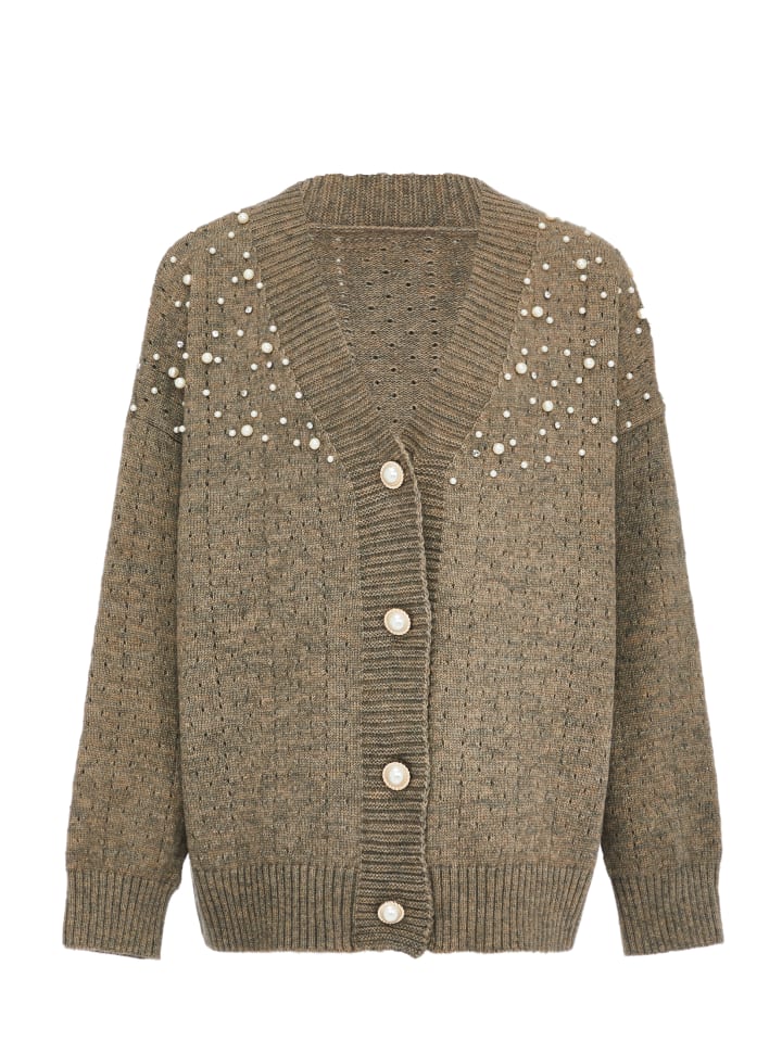 Damen Strickjacke in Taupe Melange