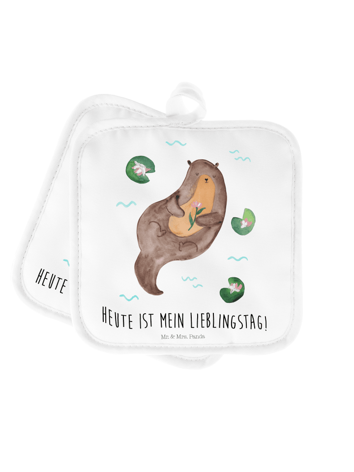 Topflappen Otter Seerose mit Spruch in Weiß