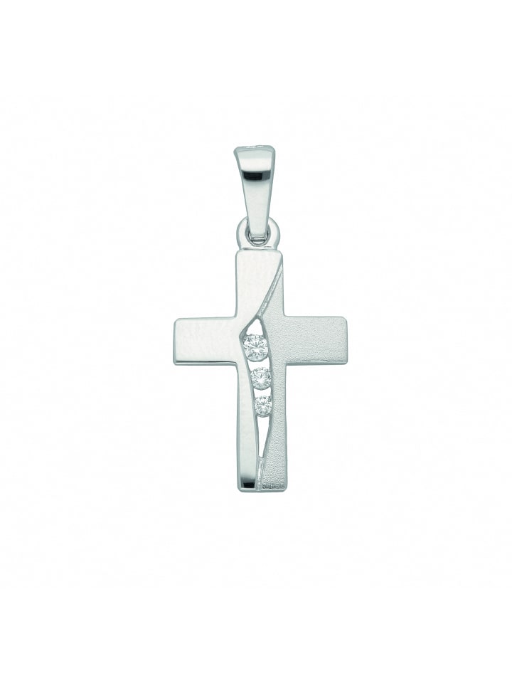 Damen & Herren 925 Silber Kreuz Anhänger mit Zirkonia in silber