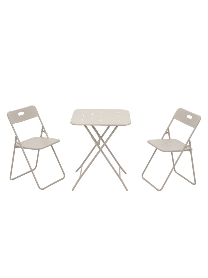 Bistro Set in Beige 3-teilig klappbar mit 2 Stühlen und 1 Tisch für Garten