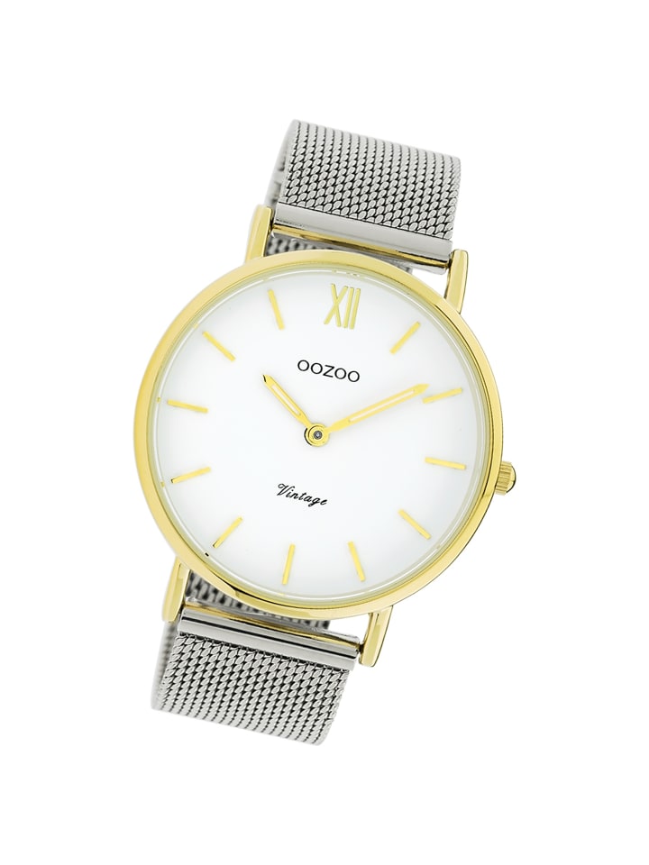 Analog-Armbanduhr Oozoo Vintage Series silber groß (ca. 40mm)