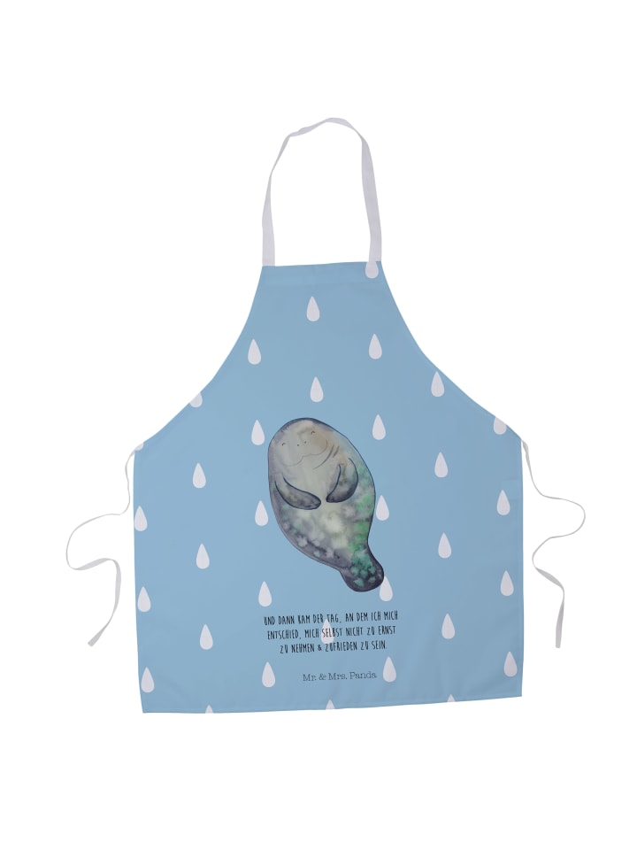 Küchenschürze Seekuh Happy mit Spruch in Blau Pastell
