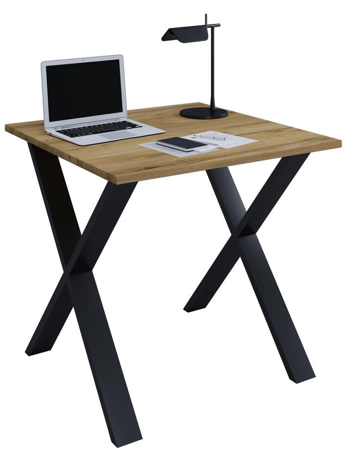 Schreibtisch Bürotisch Computertisch 80x80 Lona X in Schwarz / Honig-Eiche