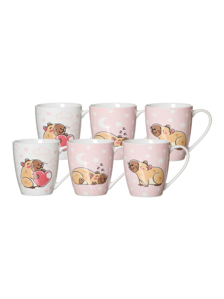 6er Set Henkelbecher Capybara in Bunt 360 ml