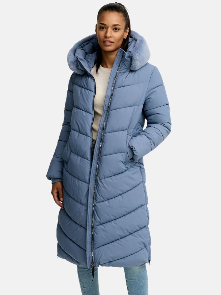 Wintermantel mit Kapuze "F801" - in Indigo