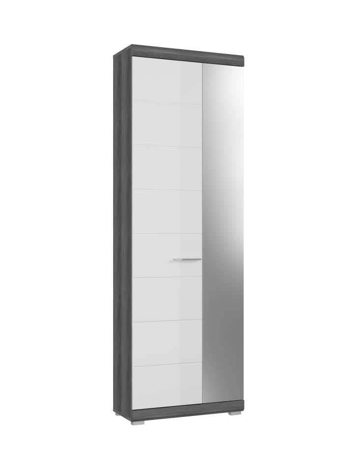 Garderobenschrank (B/H/T: 62x197x37 cm) in Rauchsilber und weiß Hochglanz