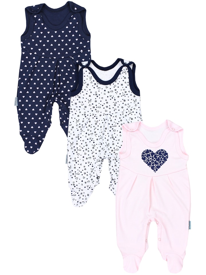 Baby Mädchen Strampler mit Fuß 3er Pack in rosa/blau