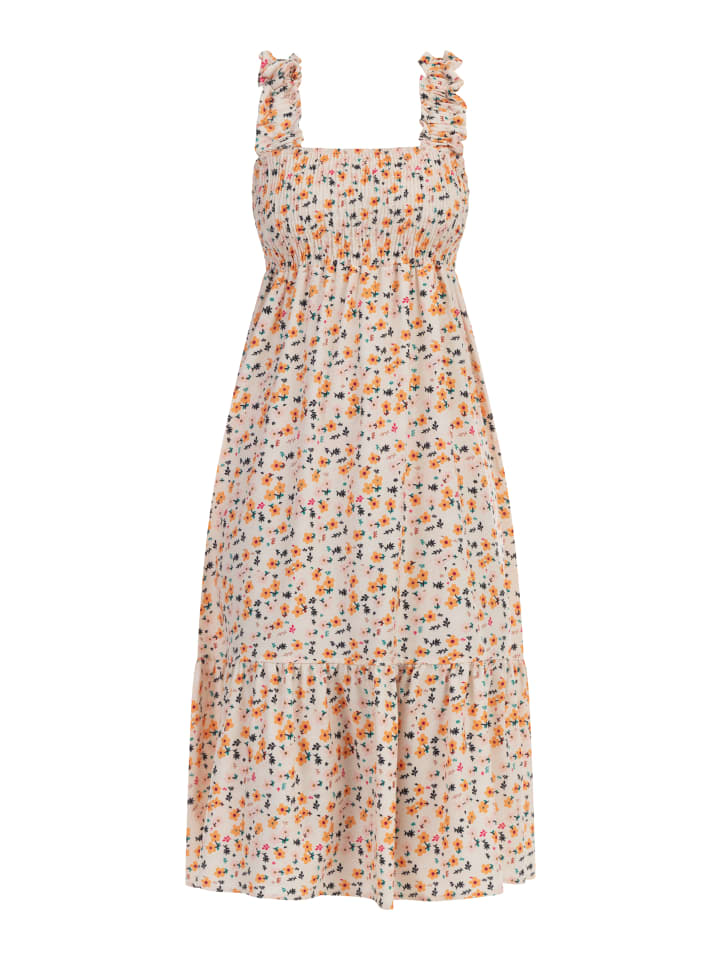 Damen Midikleid in Creme Mehrfarbig
