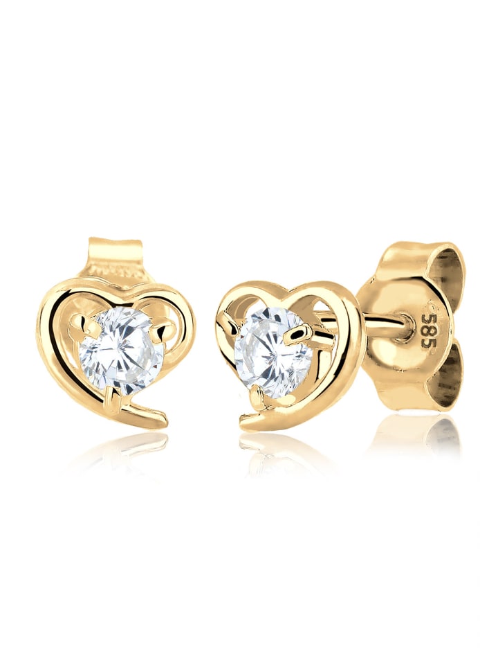 Ohrringe 585 Gelbgold Herz in Weiß