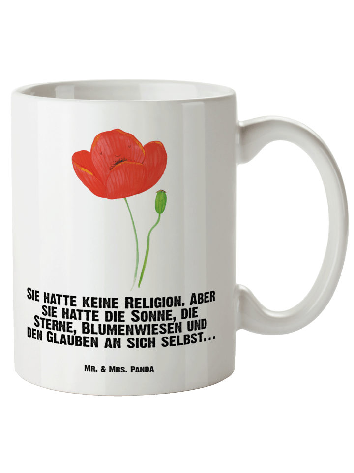 Keramiktasse Blume Mohnblume mit Spruch in Weiß