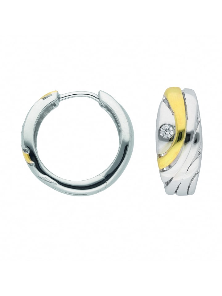Damen 925 Silber Ohrringe / Creolen mit Zirkonia Ø 16,9 mm in silber