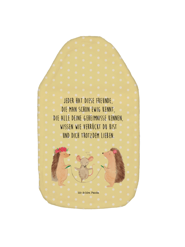 Wärmflasche Igel Seilhüpfen mit Spruch in Gelb Pastell