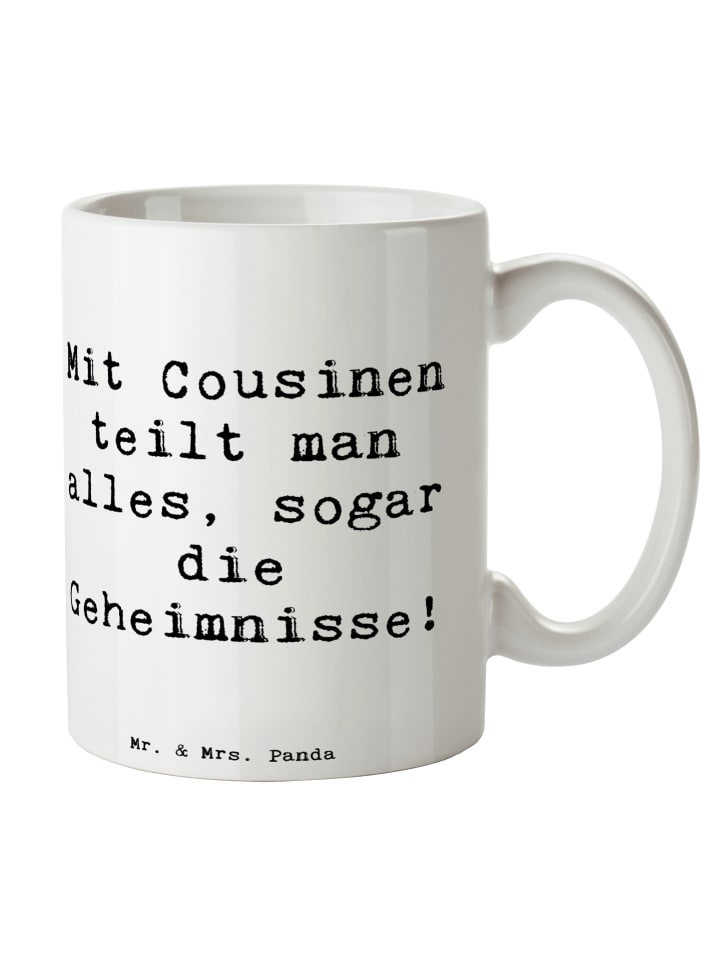 Tasse Cousine Geheimnisse mit Spruch in Weiß