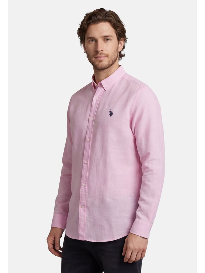 U.S. POLO ASSN. Herren Leinenmix Hemd Button-Down P049 in Pink