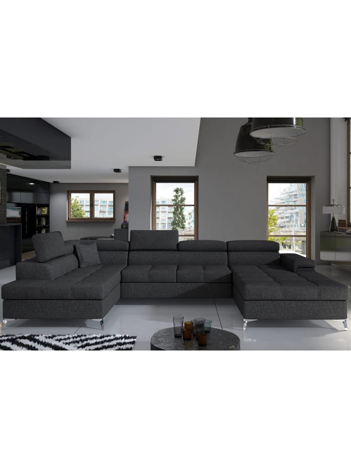 Eduard Recamiere Links in Anthrazit - (L) 205 x (B) 337 x (H) 88 cm