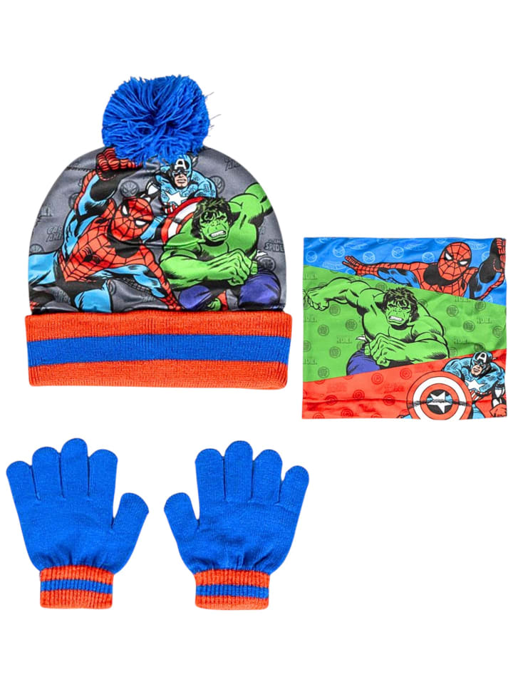 3-tlg. Winter Set: Avengers Mütze, Schal & Handschuhe in Bunt