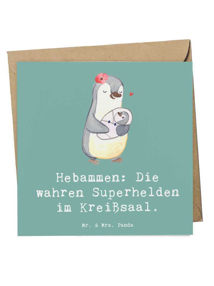 Deluxe Karte Hebamme Superhelden mit Spruch in Meeresbrise