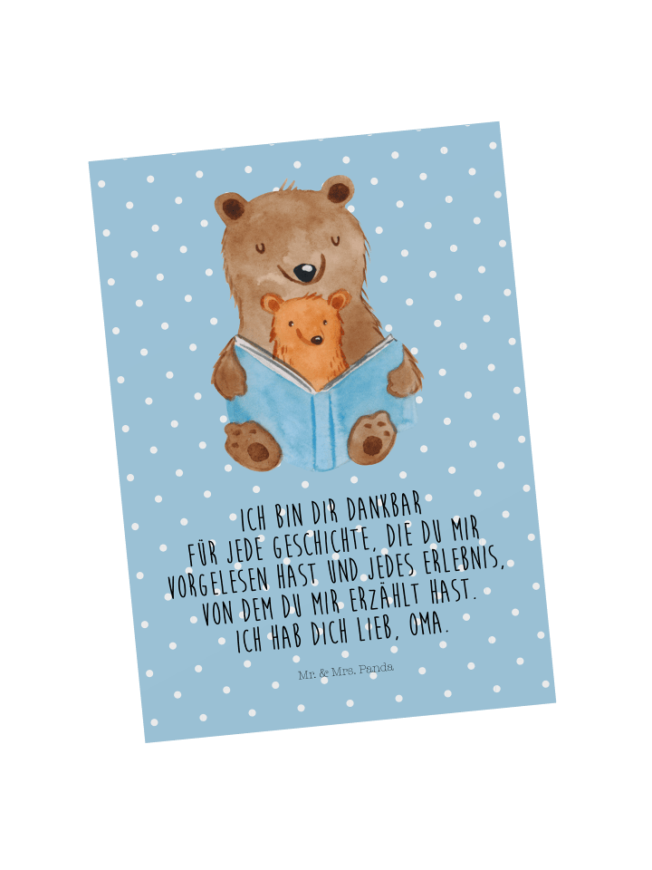 Postkarte Bären Buch mit Spruch in Blau Pastell