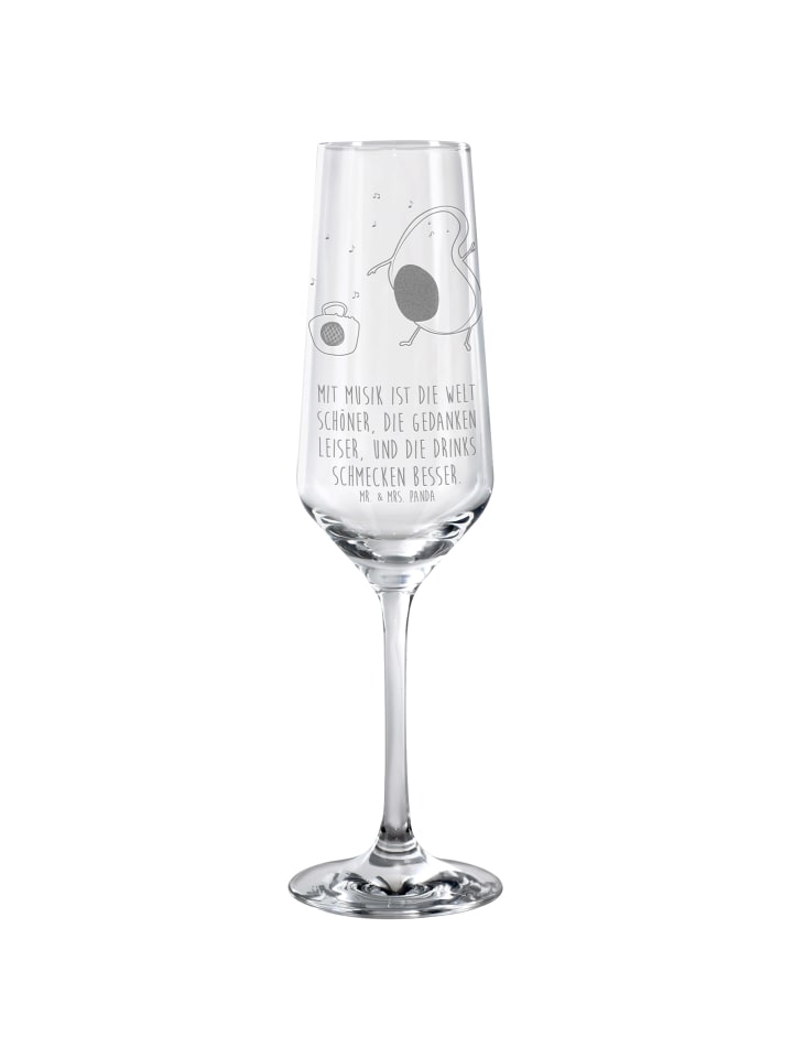 Sektglas Avocado Tanzen mit Spruch in Transparent