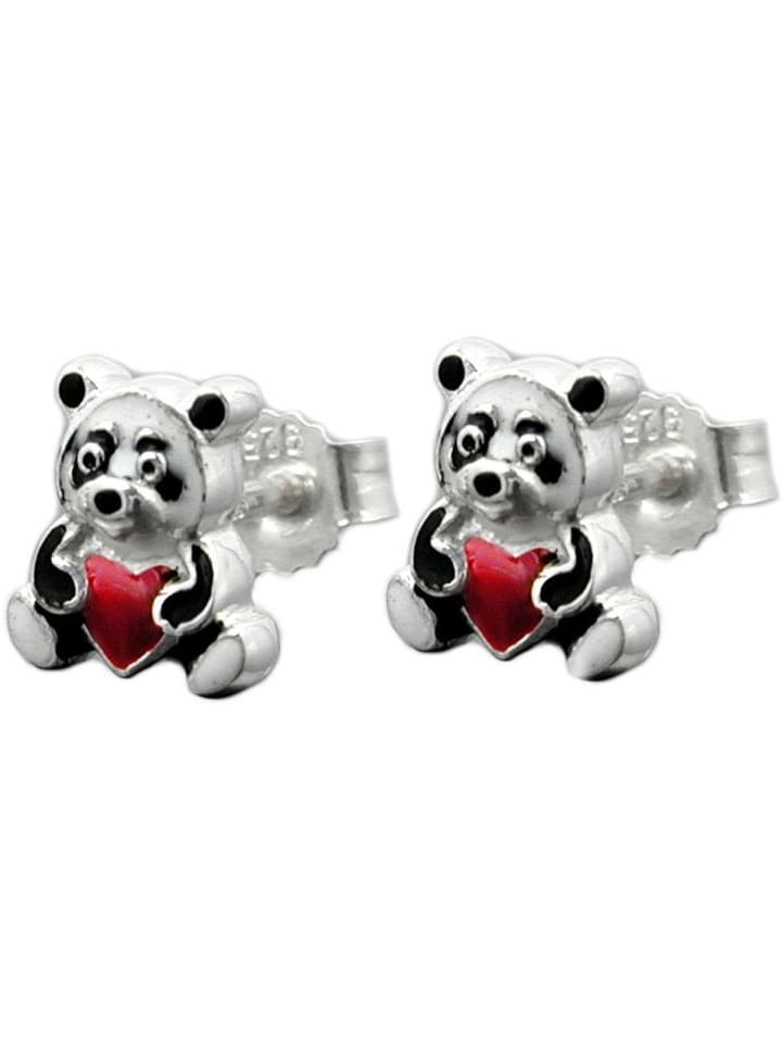 Ohrstecker Ohrring 7x6mm Kinderohrring Panda Bär farbig lackiert Silber 925 in silber
