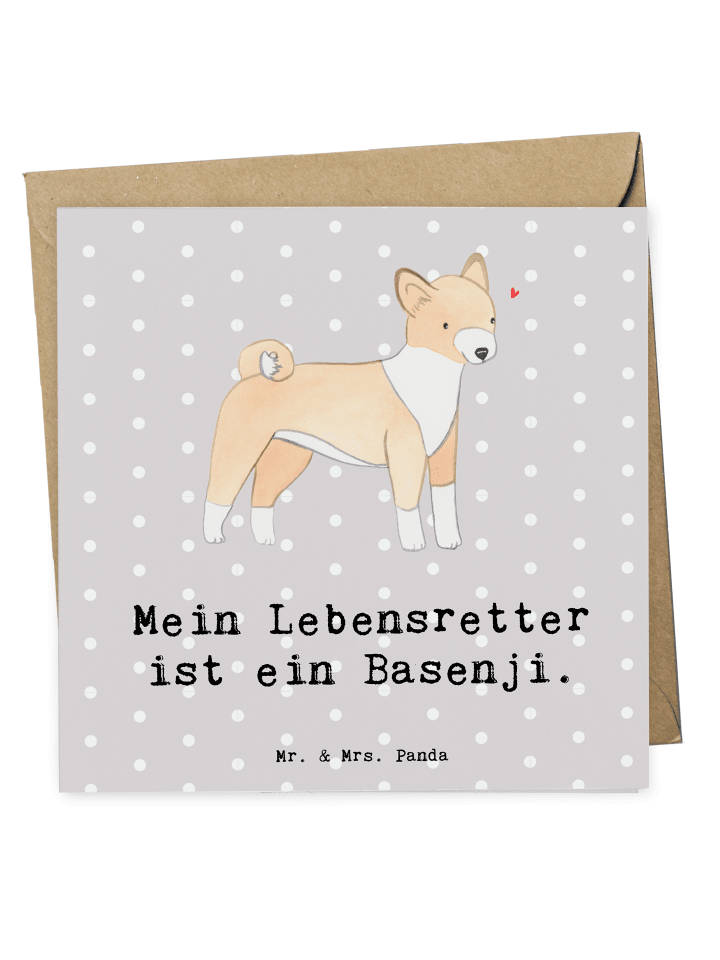 Deluxe Karte Basenji Lebensretter mit Spruch in Grau Pastell