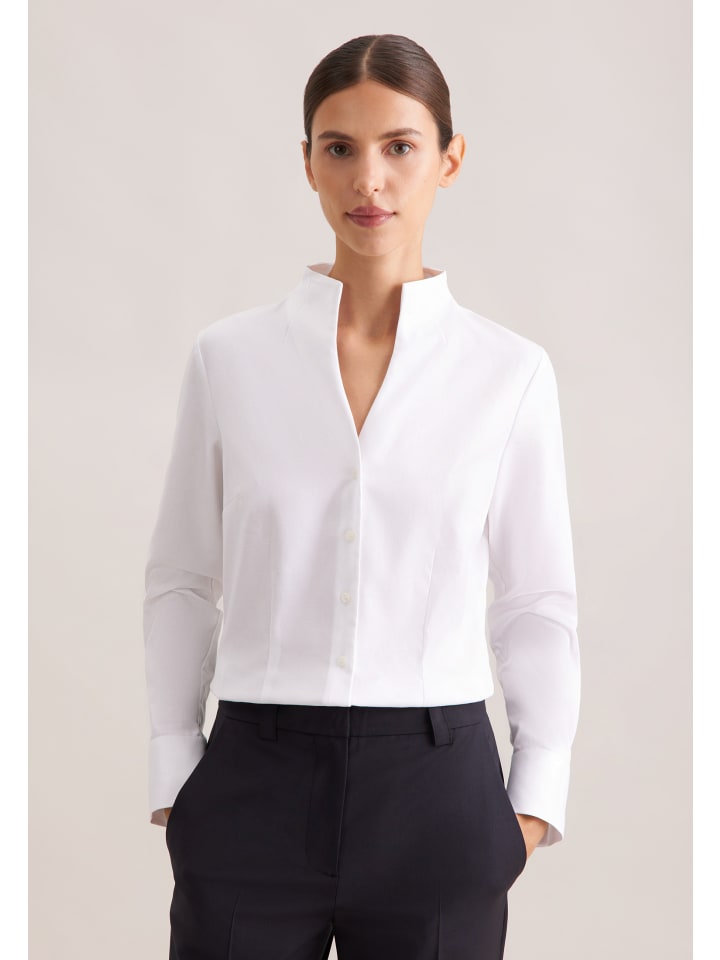 Kelchkragenbluse Slim in Weiß