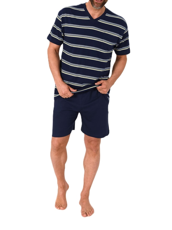 Kurzarm Schlafanzug Pyjama Shorty Streifen - 84460 in marine