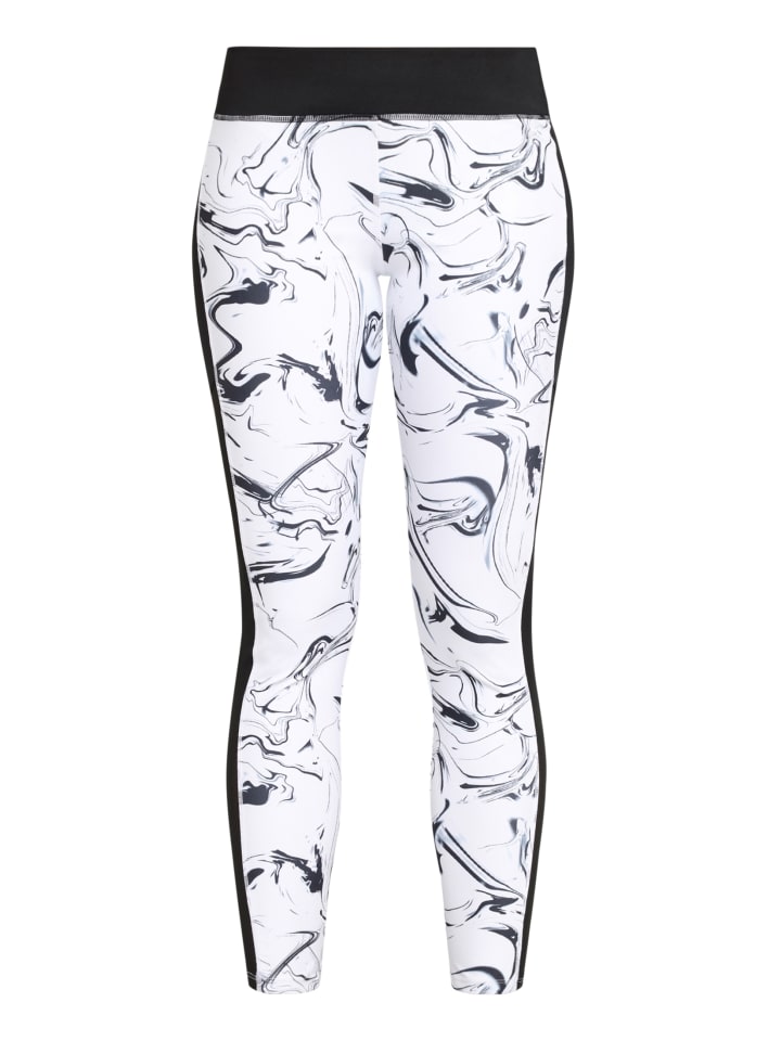 Leggings in weiß-schwarz-gemustert-neongelb