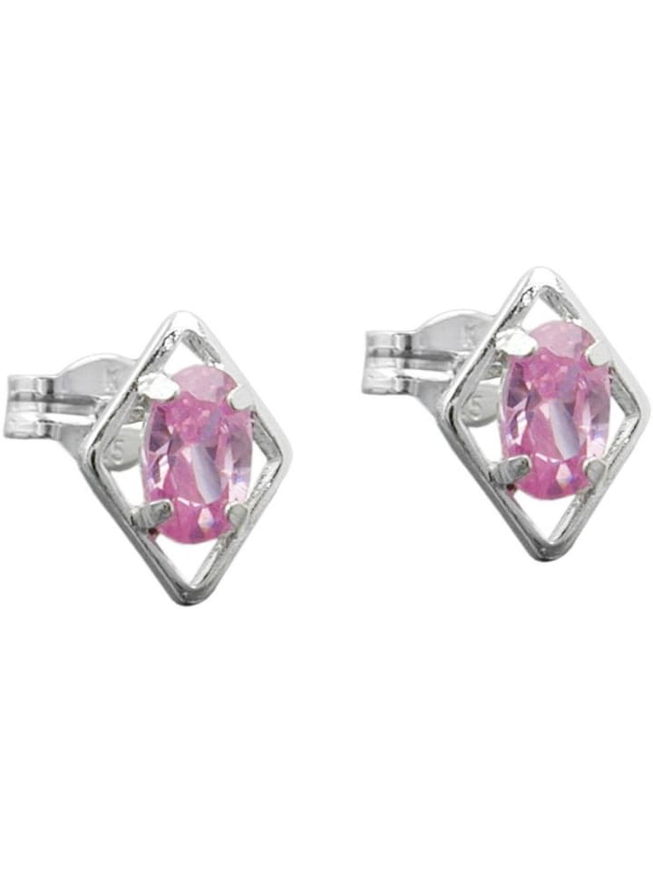 Ohrstecker Ohrring 8x6mm Rhombus mit Zirkonia pink Silber 925 in silber
