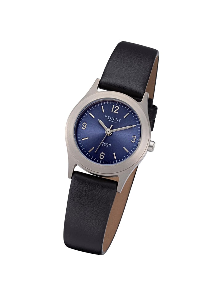 Analog-Armbanduhr Regent Lederarmband schwarz klein (ca. 26mm)