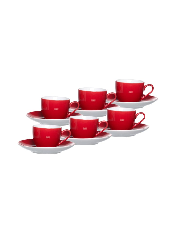 6er Set Espressotassen und -untertassen Doppio in Rot 80 ml