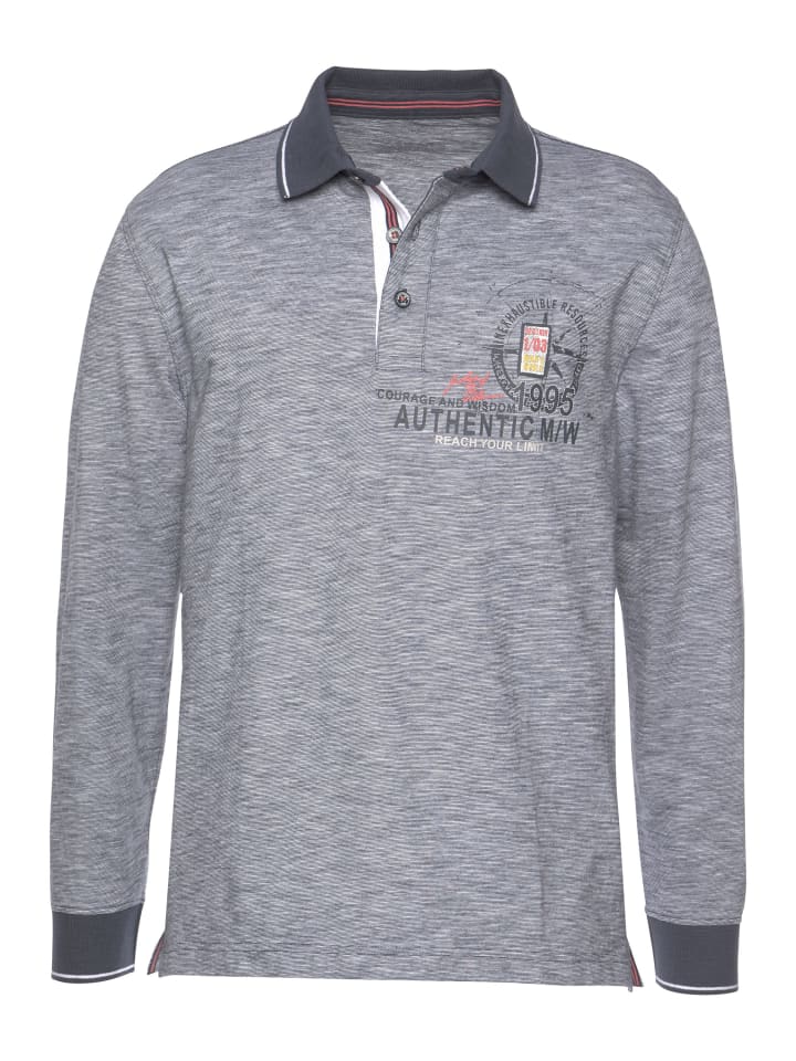Langarm-Poloshirt in blau-meliert